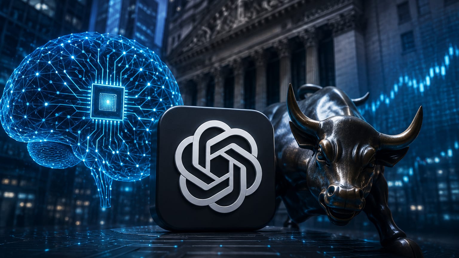AI technology concept with stock market growth and OpenAI IPO theme